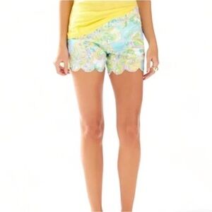 Lilly Pulitzer Buttercup Double Trouble Paisley Print Scalloped Hem Shorts Sz 0